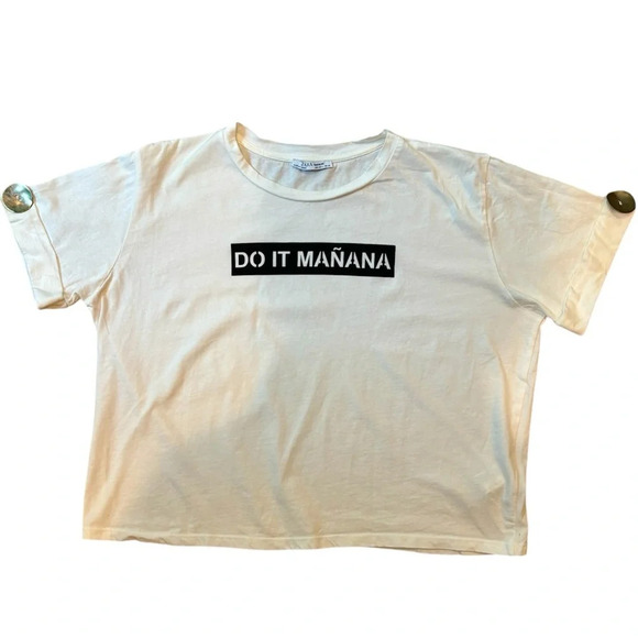 Zara Graphic Tee Cropped “Do it Mañana” Shirt Size Large - Picture 1 of 6